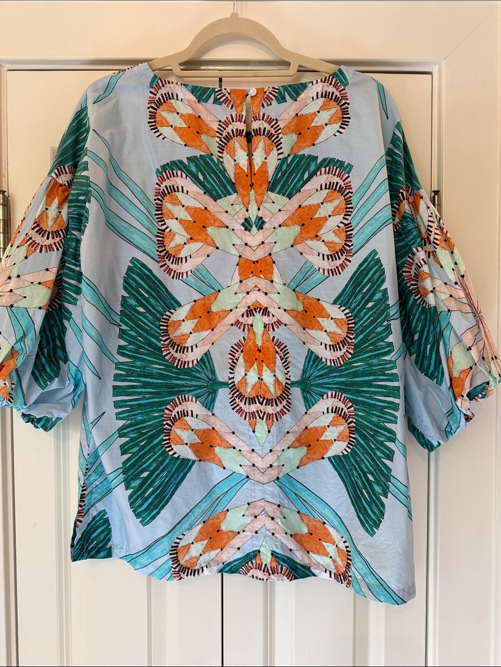 Oliphant Light Blue Floral-Pattern Puff-Sleeve Tunic - Picture 6 of 7